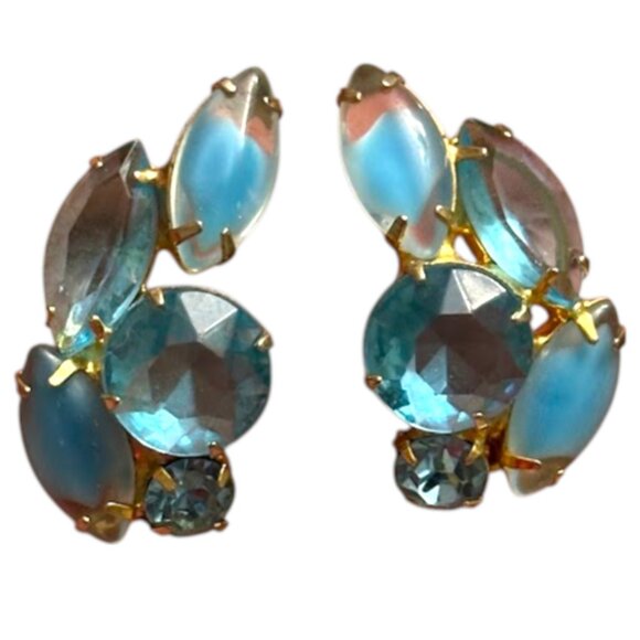 Vintage Mid-Century Juliana D&E Givre Blue Navette Stones Brooch & Clip On Earri - Picture 5 of 6